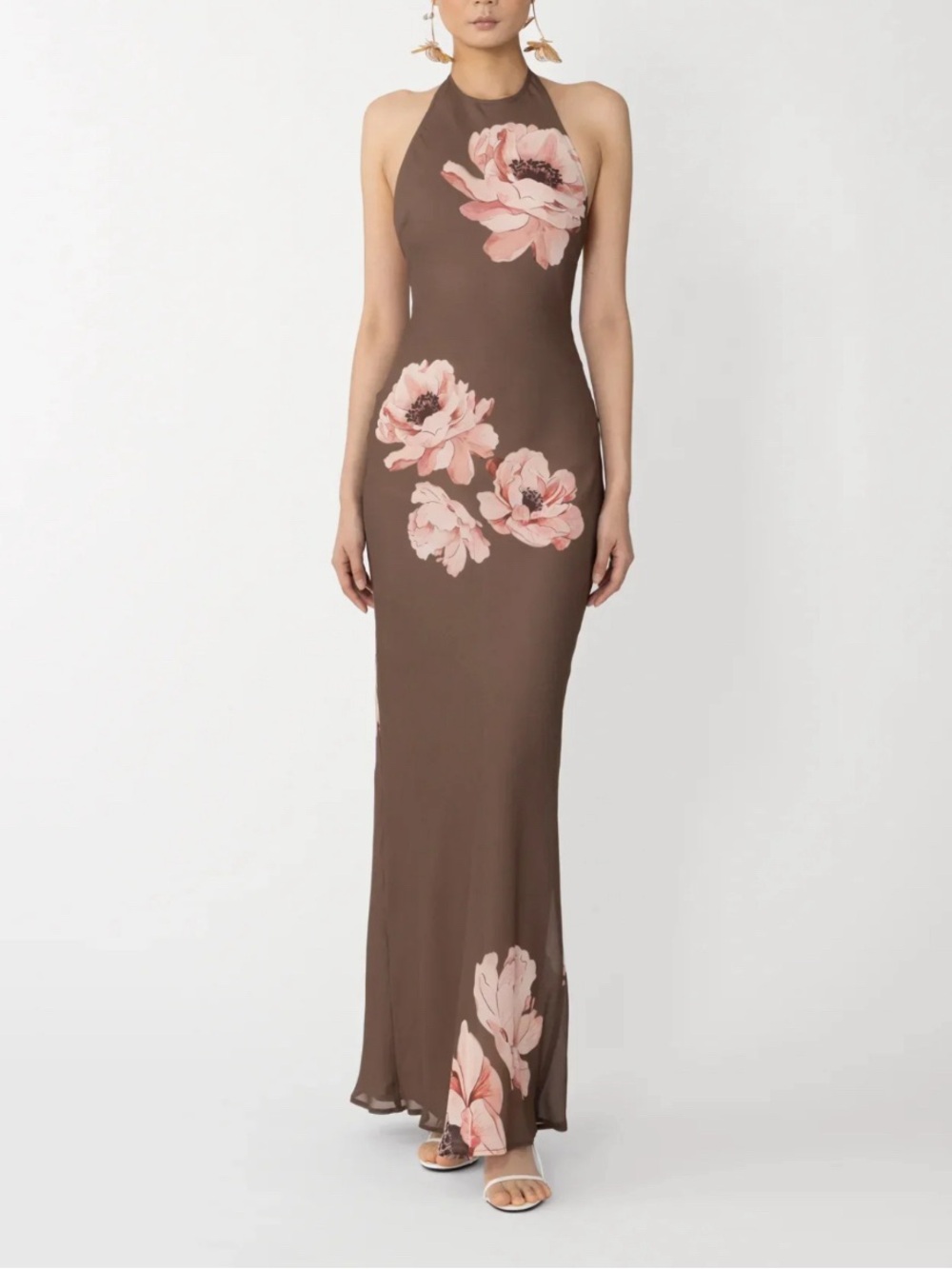 SAU LEE Gwyneth Dress in Mocha Multi